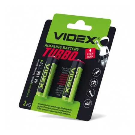Батарейка лужна LR6/AA Turbo упаковка blister 2 шт., VIDEX (24238) фото