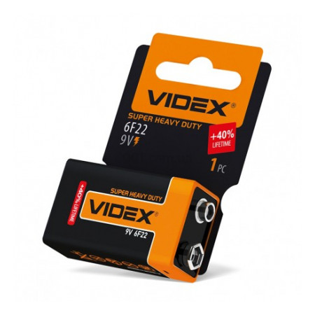 Батарейка солевая 6F22/9V (Крона) упаковка shrink card, VIDEX (22528) фото