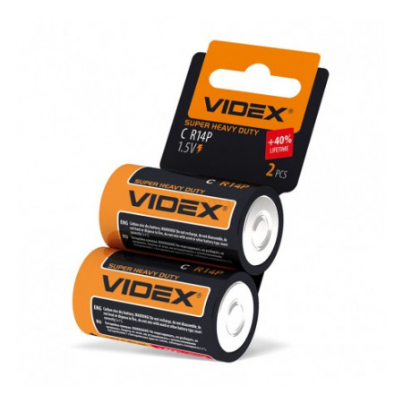 Батарейка сольова R14P/C упаковка shrink card 2 шт., VIDEX (21155) фото