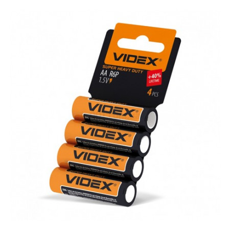 Батарейка сольова R6P/AA упаковка shrink card 4 шт., VIDEX (21157) фото