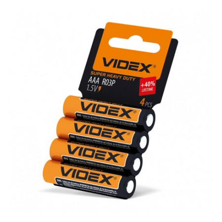 Батарейка сольова R03P/AAA упаковка shrink card 4 шт., VIDEX (21160) фото