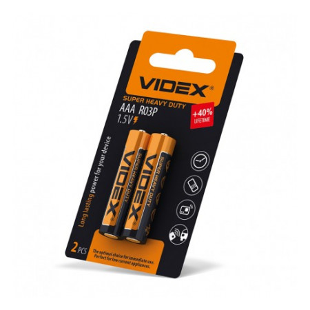 Батарейка солевая R03P/AAA упаковка blister 2 шт., VIDEX (21161) фото