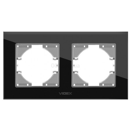 Рамка 2-местная горизонтальная BINERA черное стекло, VIDEX (VF-BNFRG2H-B) фото