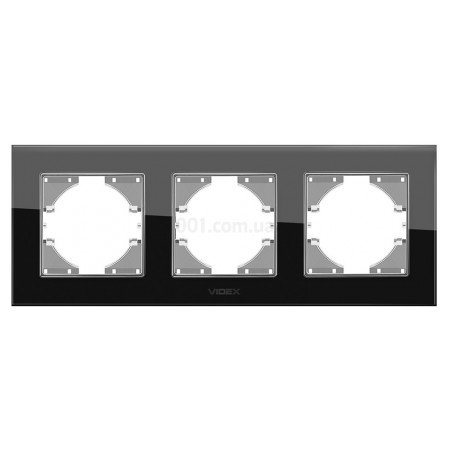 Рамка 3-местная горизонтальная BINERA черное стекло, VIDEX (VF-BNFRG3H-B) фото