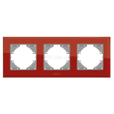 Рамка 3-місна горизонтальна BINERA червоне скло, VIDEX (VF-BNFRG3H-RD) фото