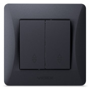 Вимикач двоклавішний прохідний BINERA чорний графіт, VIDEX міні-фото
