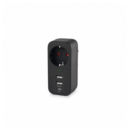 Сетевой адаптер ONCORD с заземлением 16А 2USB+USB-C (2.4A) черный, VIDEX (VF-AD1G2U1C-B) фото