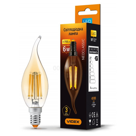 Светодиодная (LED) лампа Filament C37FtA 6Вт E14 2200K бронза, VIDEX (VL-C37FtA-06142) фото