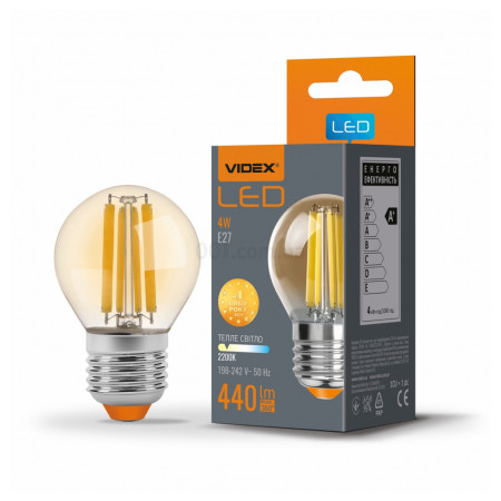 Світлодіодна (LED) лампа Filament G45FA 4Вт E27 2200K бронза, VIDEX (VL-G45FA-04272) фото