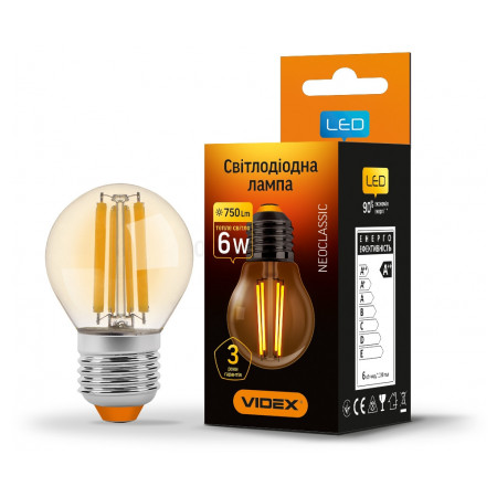 Светодиодная (LED) лампа Filament G45FA 6Вт E27 2200K бронза, VIDEX (VL-G45FA-06272) фото