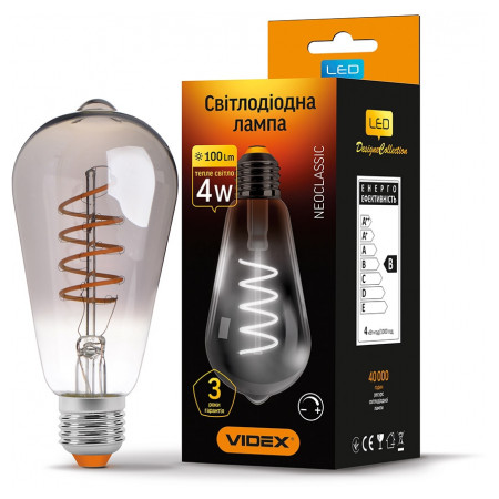 Светодиодная (LED) лампа Filament ST64FGD 4Вт E27 2100K диммерная графит, VIDEX (VL-ST64FGD-04272) фото