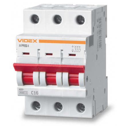 Автоматический выключатель RESIST RS4 3p 16А С 4,5кА, VIDEX (VF-RS4-AV3C16) фото