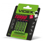 Батарейка щелочная LR03/AAA Turbo упаковка blister 4 шт., VIDEX мини-фото