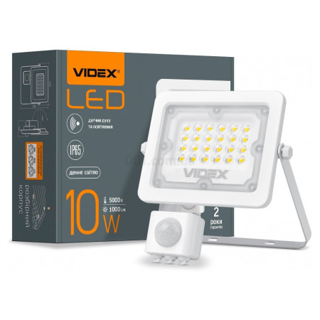 Прожектор светодиодный (LED) F2e 10Вт 1000лм 5000K IP65 с датчиком движения и освещенности белый, VIDEX (VL-F2e105W-S) фото