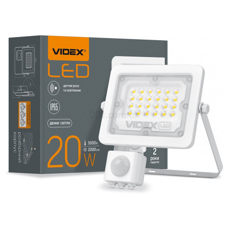 Прожектор светодиодный (LED) F2e 20Вт 2000лм 5000K IP65 с датчиком движения и освещенности белый, VIDEX (VL-F2e205W-S) фото