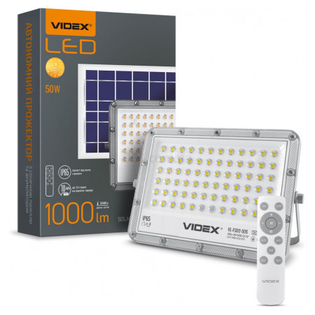 Прожектор світлодіодний (LED) автономний 50Вт 1000лм 5000K IP65 3.2V сірий, VIDEX (VL-FSO2-505) фото
