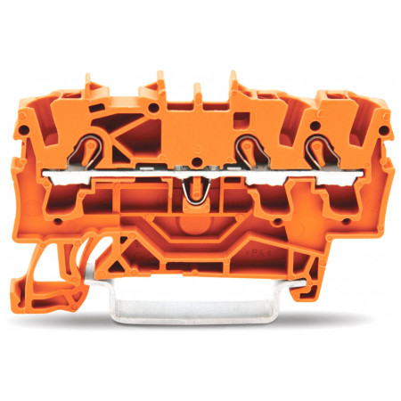 Клемма проходная самозажимная наборная 3-проводная 1,5 мм² оранжевая, WAGO (2001-1302) фото