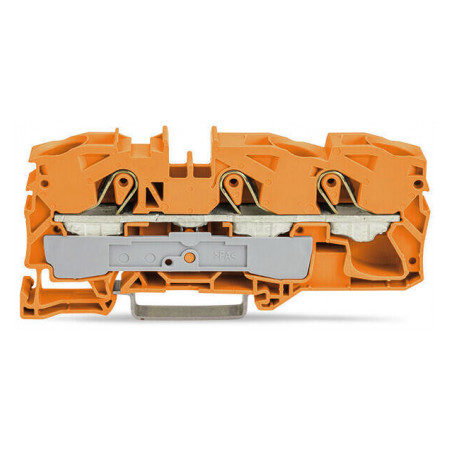 Клемма проходная самозажимная наборная 3-проводная 16 мм² оранжевая, WAGO (2016-1302) фото