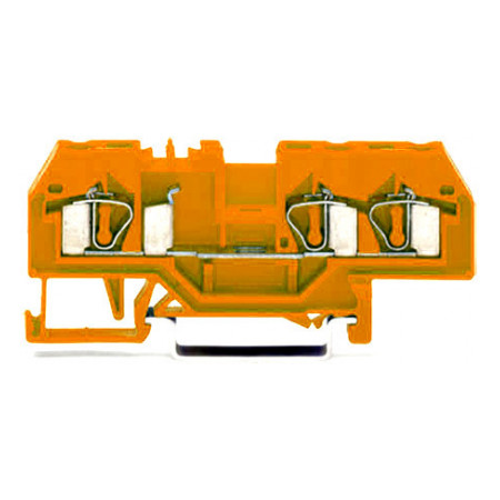 Клемма проходная с пружинным зажимом наборная 3-проводная 4,0 мм² оранжевая, WAGO (281-678) фото