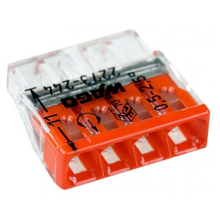 Клемма COMPACT PUSH WIRE 4-проводная 0,5-2,5 мм² прозрачная/красная с пастой, WAGO (Германия) (2273-244) фото